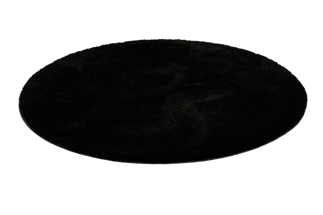 Joris Badteppich schwarz Kurzflor rund