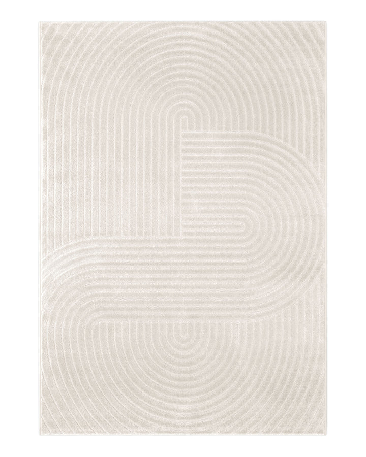 Tapijt met korte pool, Bacalar, beige, vooraanzicht op witte achtergrond, retro-ontwerp