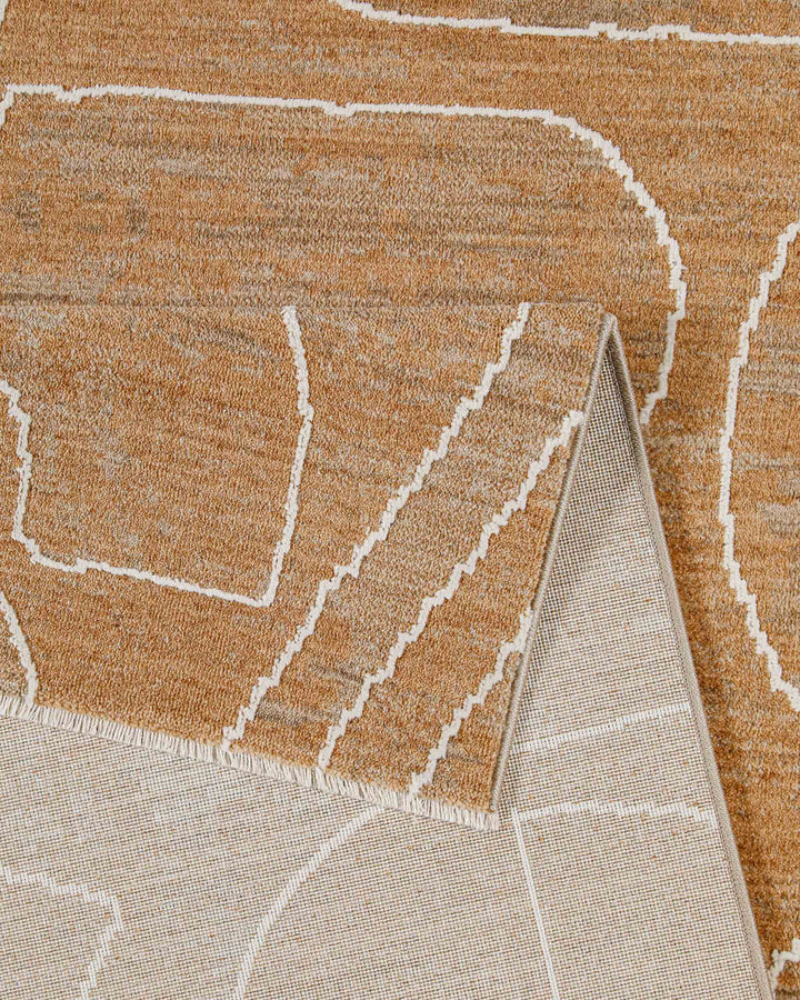 Kurzflor Teppich Beatle-B in Braun Bunt Detailaufnahme der Teppichkante und hochwertigen Verarbeitung