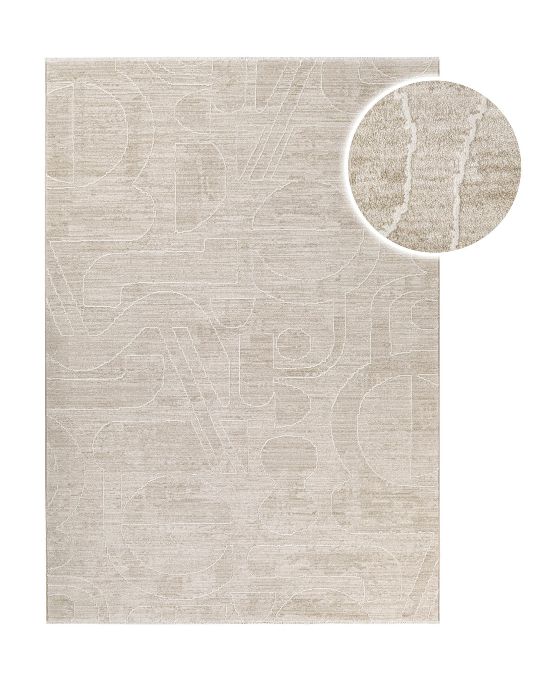 Kurzflor Teppich Beatle-B in Beige Bunt mit modernem abstraktem Muster, Detailansicht mit vergrößertem Musterausschnitt