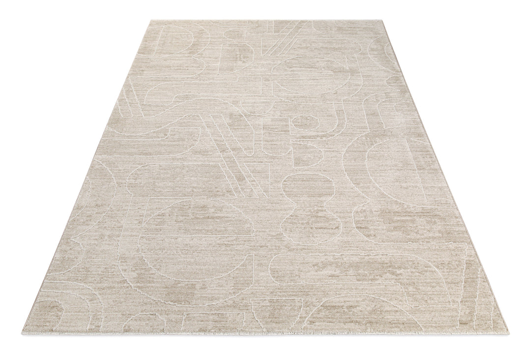Kurzflor Teppich Beatle-B in Beige Bunt in Produktansicht von oben mit modernem abstraktem Muster