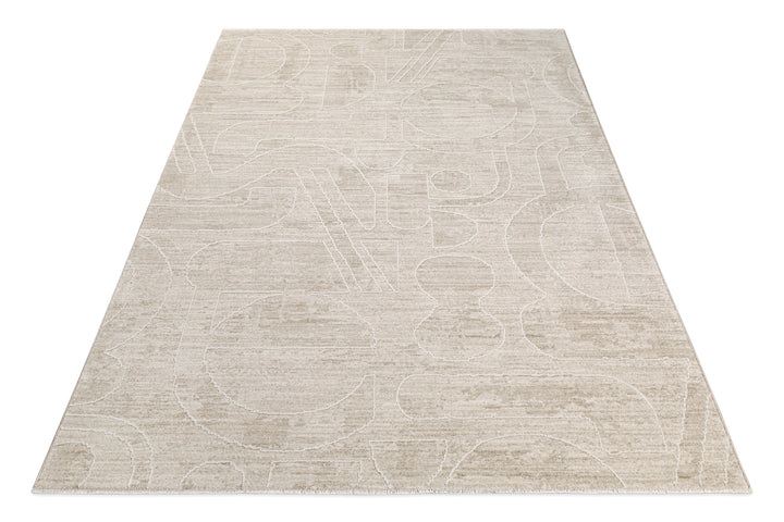 Kurzflor Teppich Beatle-B in Beige Bunt in Produktansicht von oben mit modernem abstraktem Muster