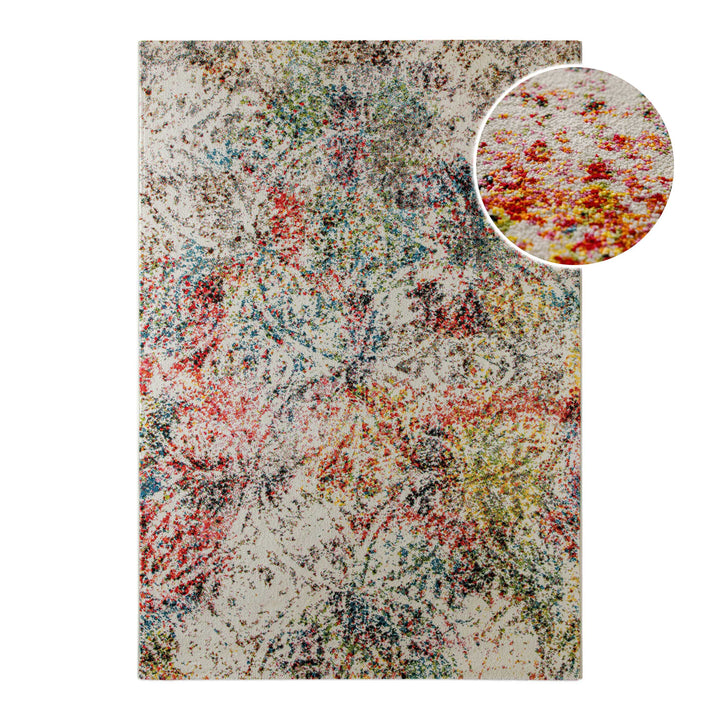 Kurzflorteppich Multi "Modernina 2.0" von WECONhome, Frontansicht mit Lupendetail des Sprenkelmusters