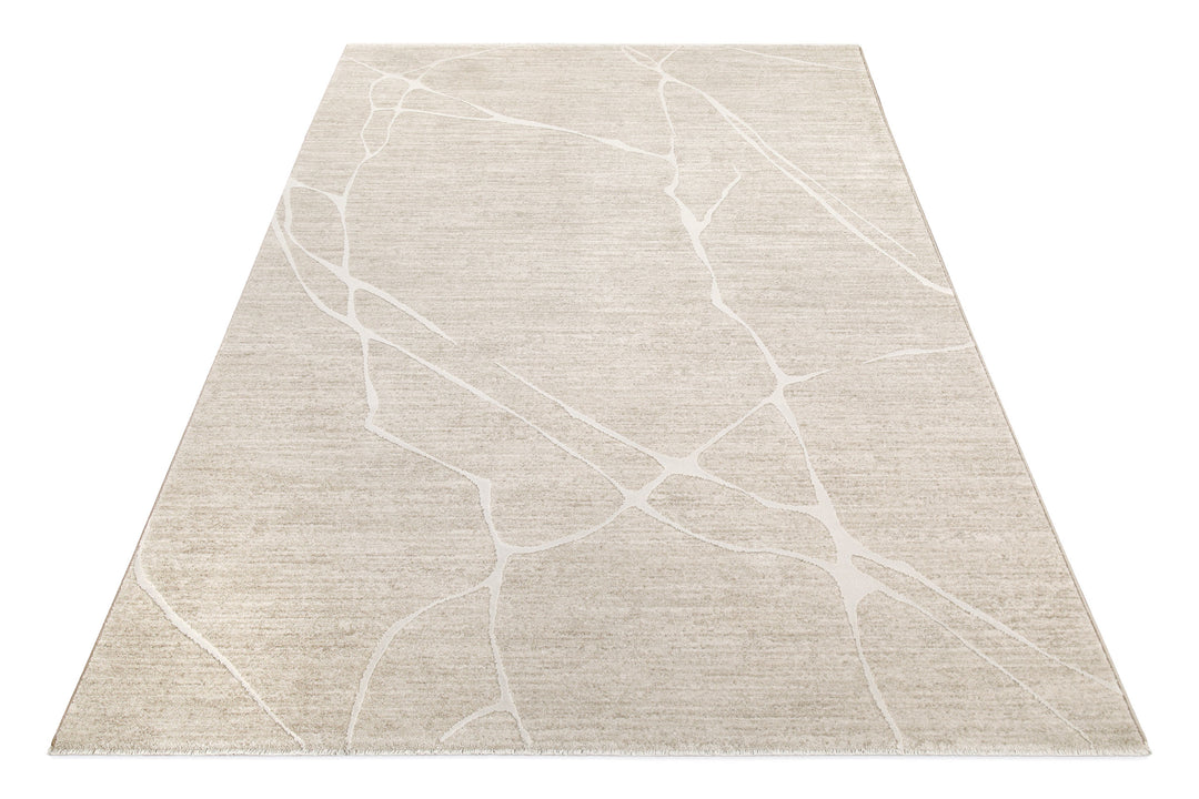 Kurzflor Teppich Elite in Beige Bunt in Produktansicht von oben mit modernem Linienmuster