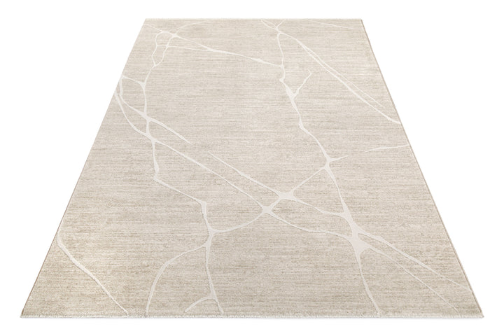 Kurzflor Teppich Elite in Beige Bunt in Produktansicht von oben mit modernem Linienmuster