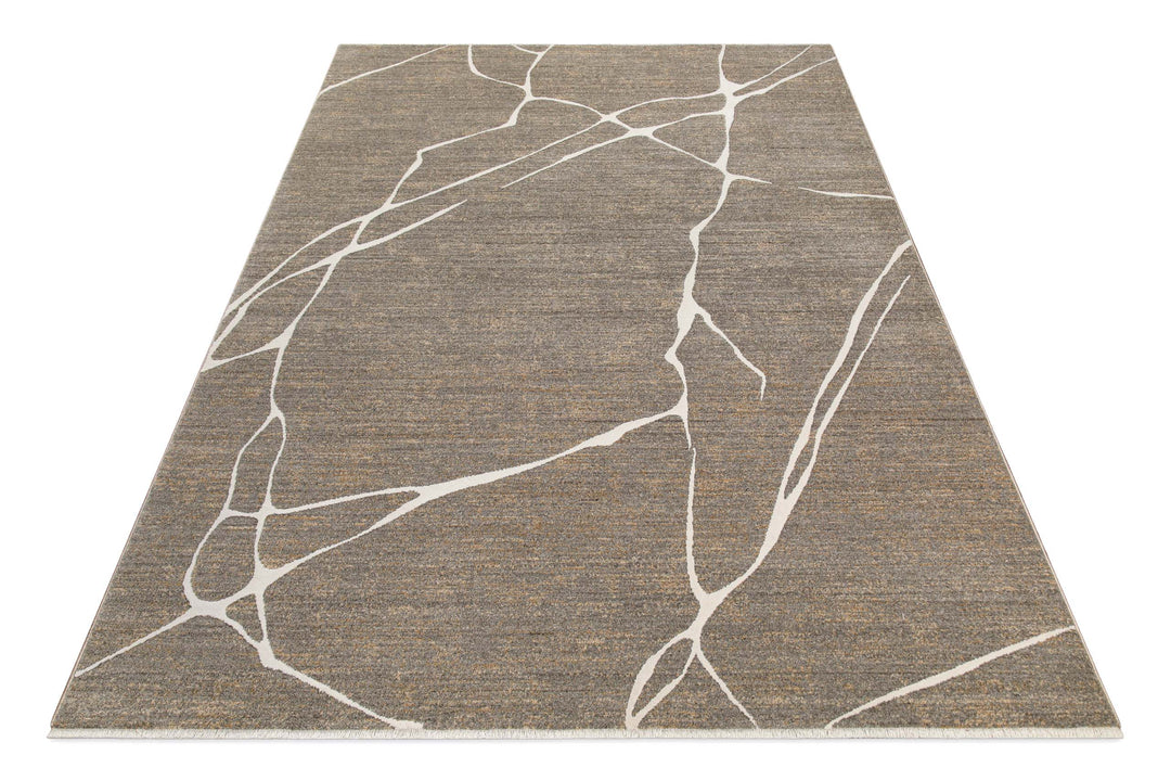 Kurzflor Teppich Elite in Beige Grau in Produktansicht von oben mit modernem Linienmuster