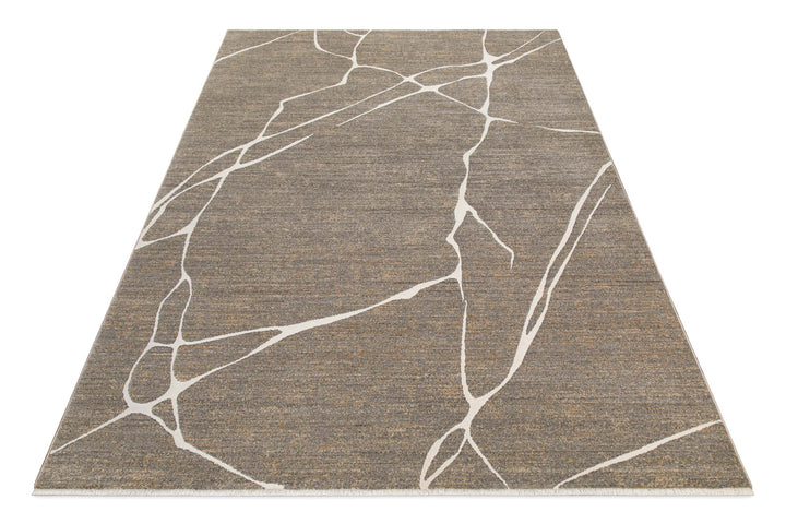 Kurzflor Teppich Elite in Beige Grau in Produktansicht von oben mit modernem Linienmuster
