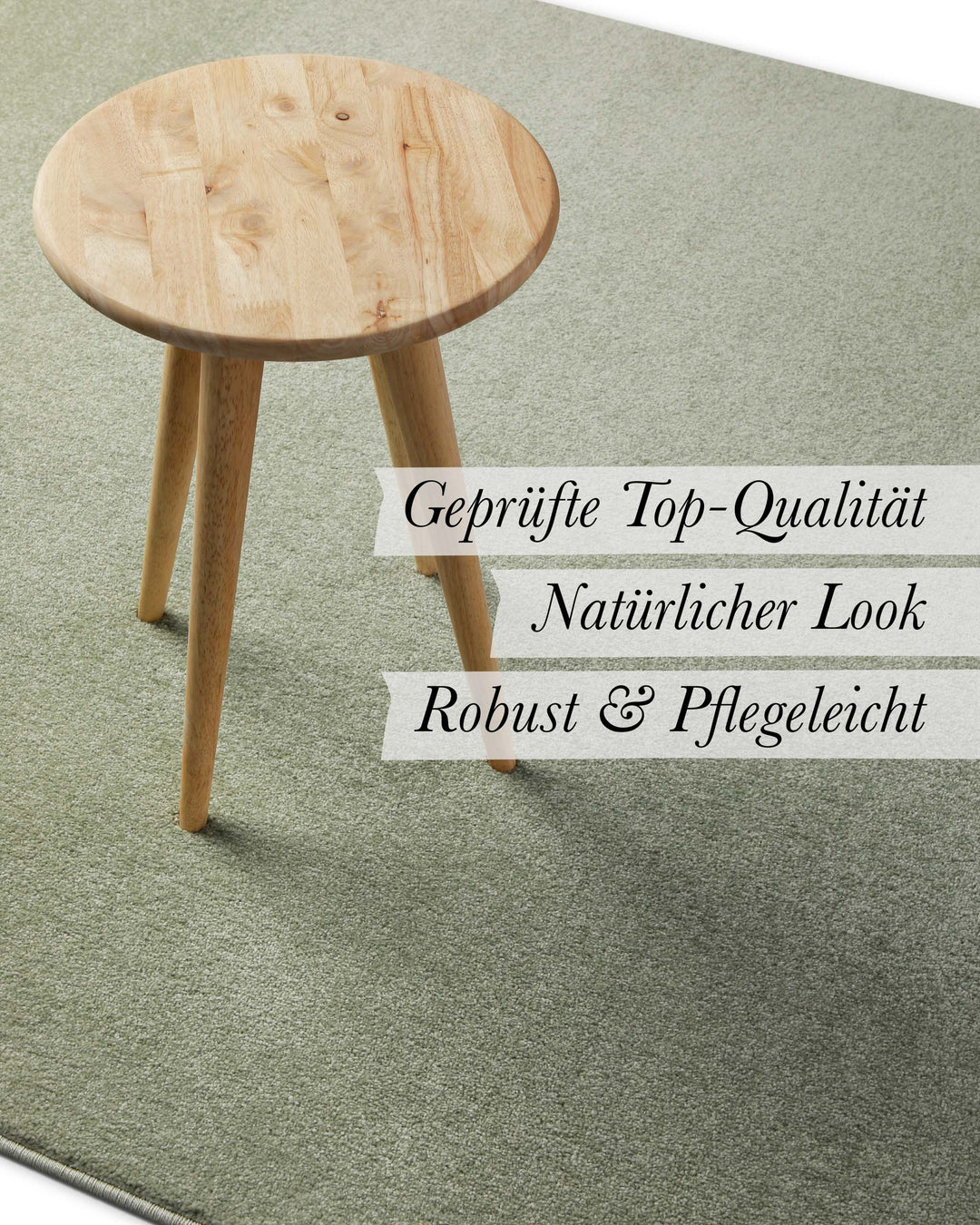 Kurzflor Teppich Freja Licht Grün im Wohnraum mit Eigenschaften wie geprüfte Qualität und natürlicher Look