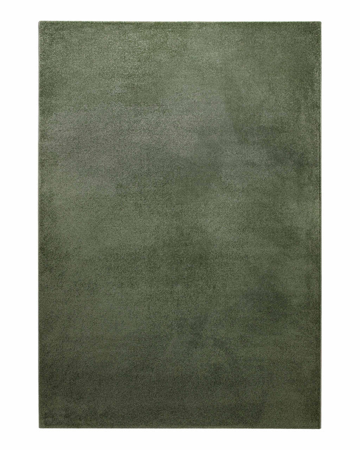 Kurzflor Teppich Freja Laub Grün rechteckig, vollständige Draufsicht mit gleichmäßiger Oberfläche