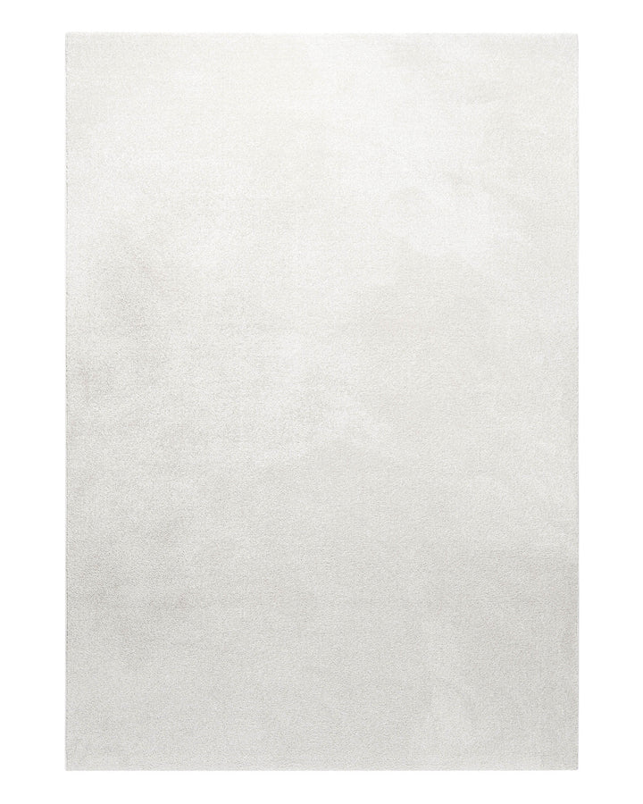 Kurzflor Teppich Freja Creme Weiß, vollständige Draufsicht mit homogener Farbfläche