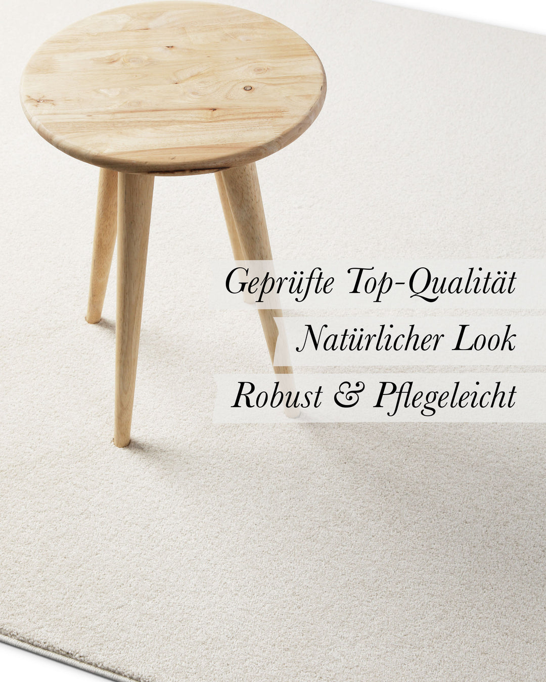 Kurzflor Teppich Freja Creme Weiß im Wohnraum mit Eigenschaften wie geprüfte Qualität und natürlicher Look