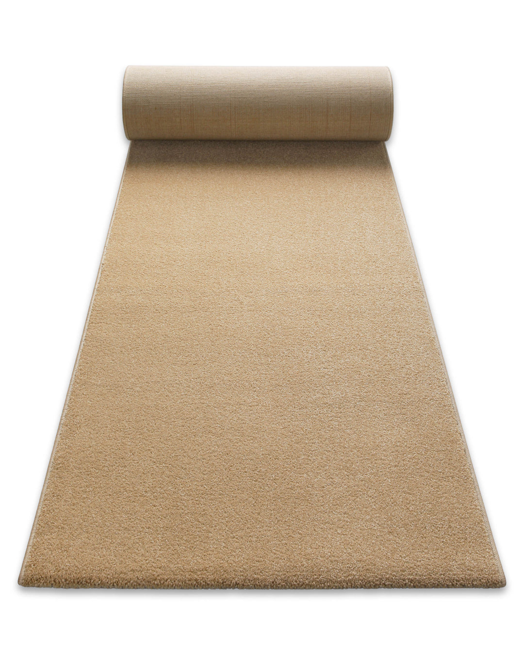 Kurzflor Teppich Freja Sand Beige Läufer ausgerollt, zeigt Länge und Einsatz im Flur