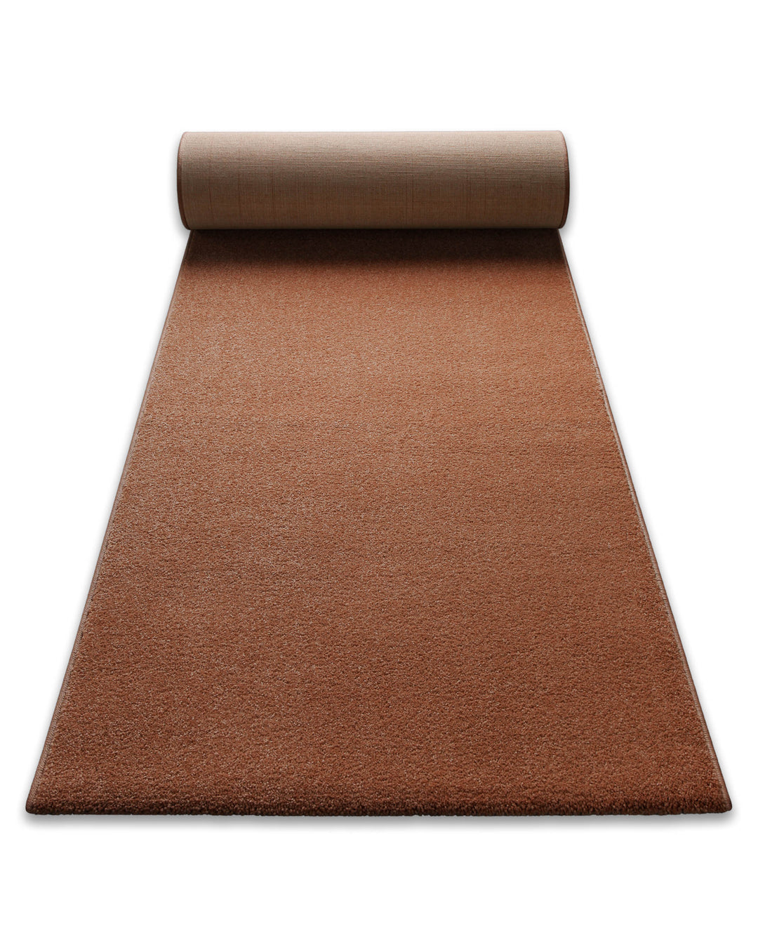 Kurzflor Teppich Läufer Montepulciano Ziegel Rot ausgerollt, zeigt Länge und gleichmäßige Struktur