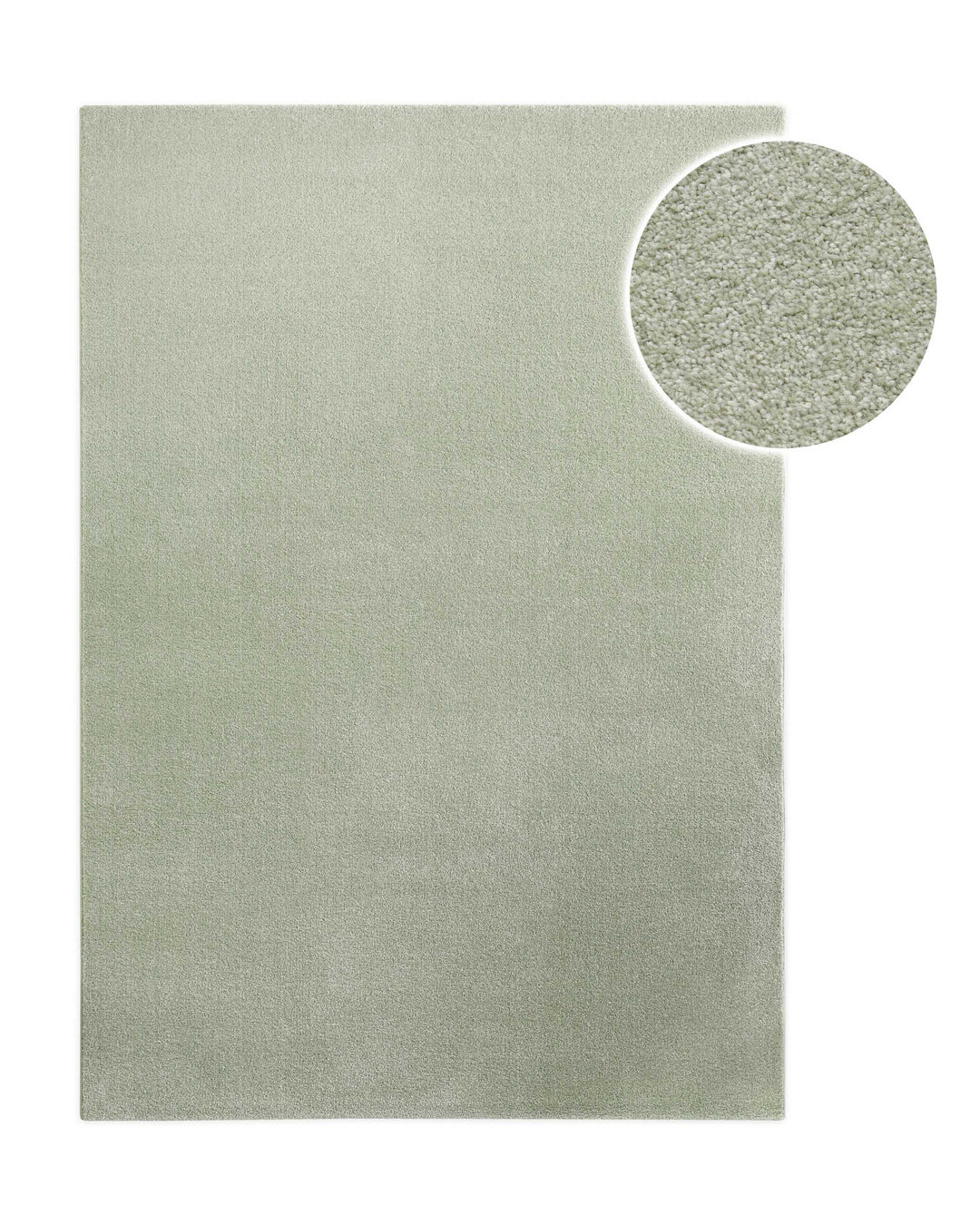Kurzflor Teppich Montepulciano Lindgrün rechteckig, Draufsicht mit Detail der weichen Florstruktur