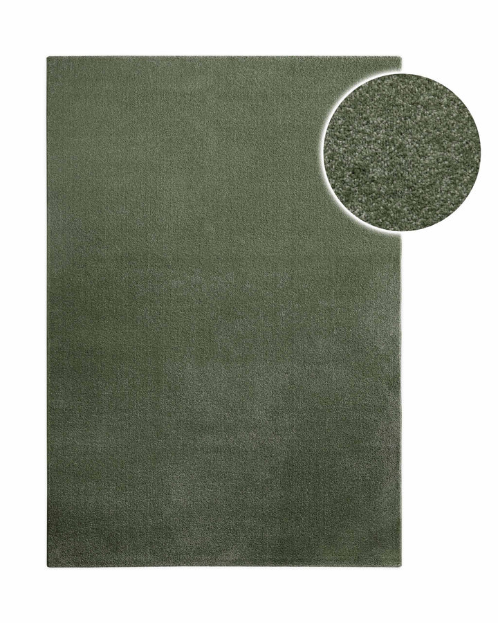 Kurzflor Teppich Montepulciano Laub Grün rechteckig, Draufsicht mit Detail der Florstruktur