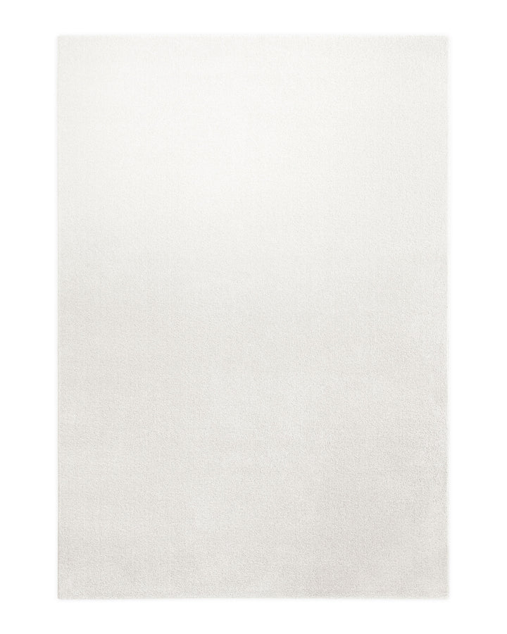 Kurzflor Teppich Montepulciano Creme Weiß rechteckig freigestellt, gleichmäßige Farbstruktur sichtbar