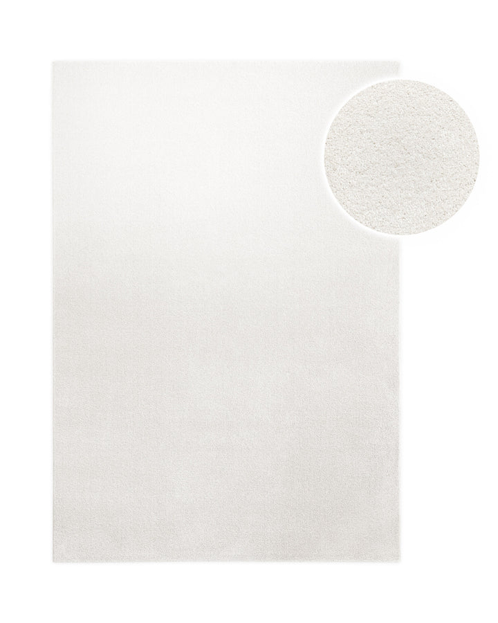 Kurzflor Teppich Montepulciano Creme Weiß rechteckig, Draufsicht mit Detail der feinen Florstruktur