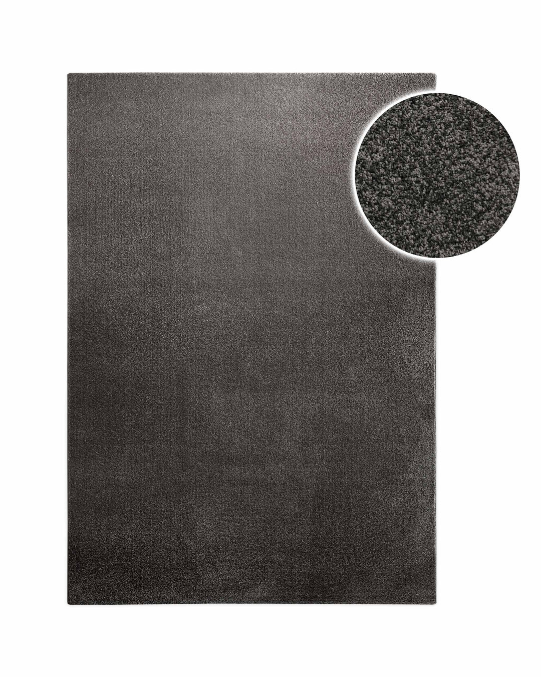 Kurzflor Teppich Montepulciano Anthrazit Grau rechteckig, Draufsicht mit Detail der dichten Florstruktur