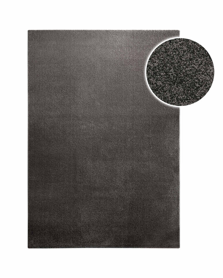 Kurzflor Teppich Montepulciano Anthrazit Grau rechteckig, Draufsicht mit Detail der dichten Florstruktur