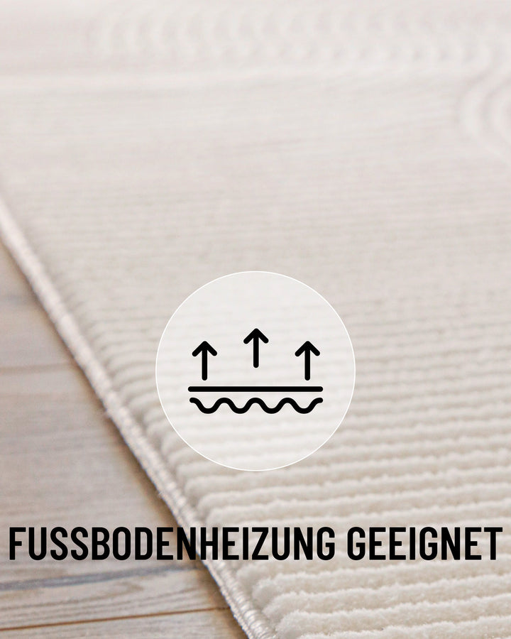 Nuuk Arc Teppich creme-weiß Oberflächenstruktur, für Fußbodenheizung geeignet