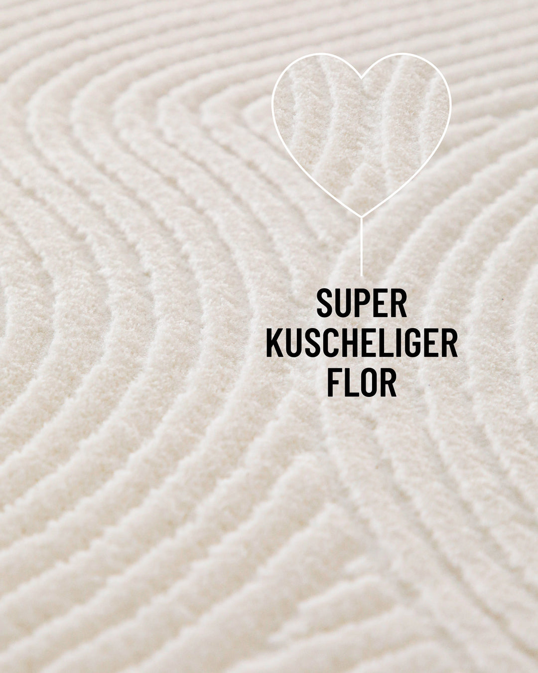 Nahaufnahme Nuuk Arc Kurzflorteppich creme-weiß mit Detailausschnitt vom kuscheligen Flor
