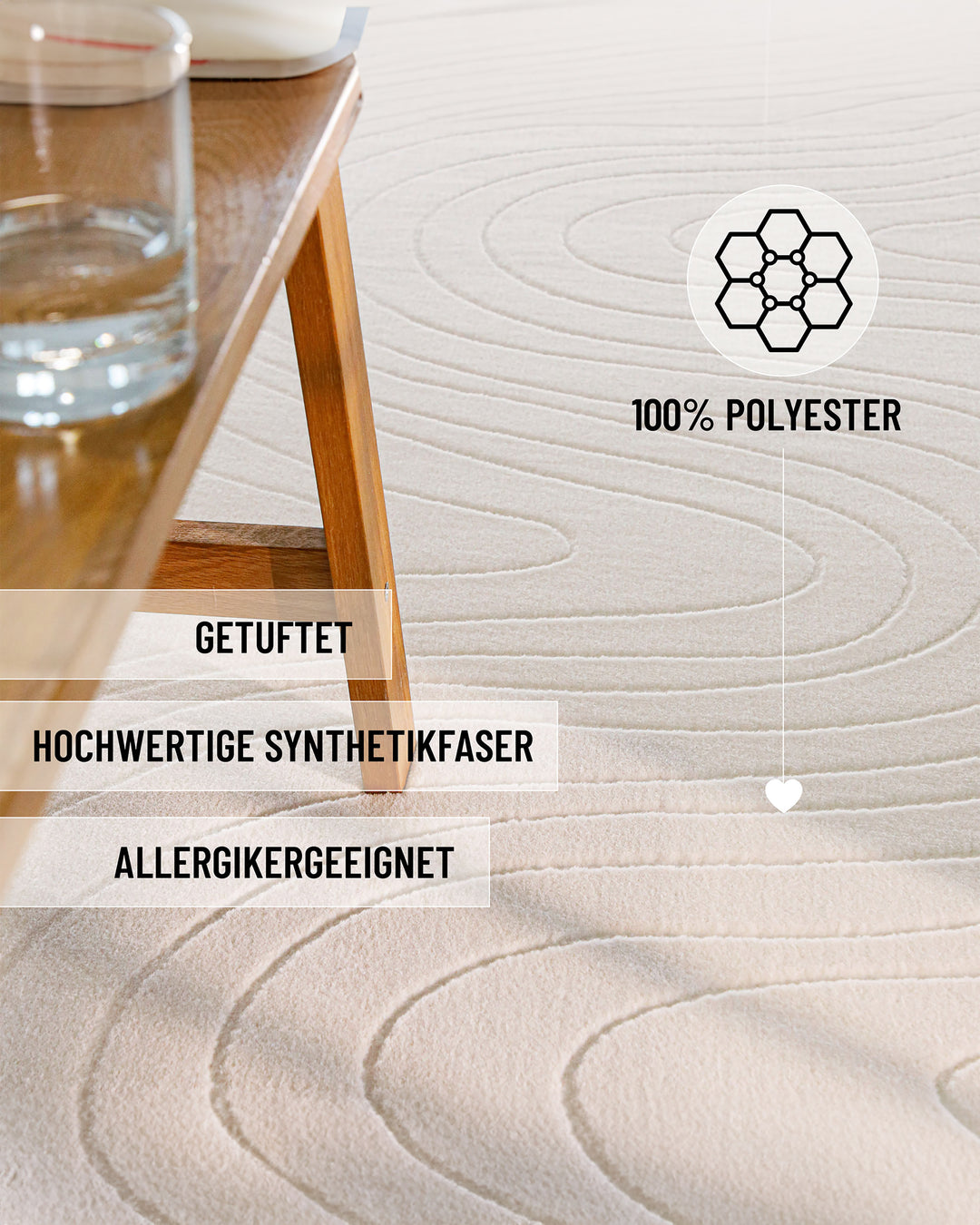 Kurzflor Teppich creme-weiß 100% Polyester, getuftet, allergikergeeignet