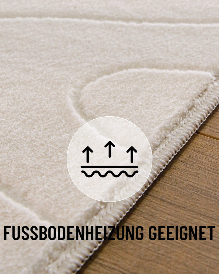 Kurzflor Teppich Nuuk Flow creme-weiß Kante, für Fußbodenheizung geeignet