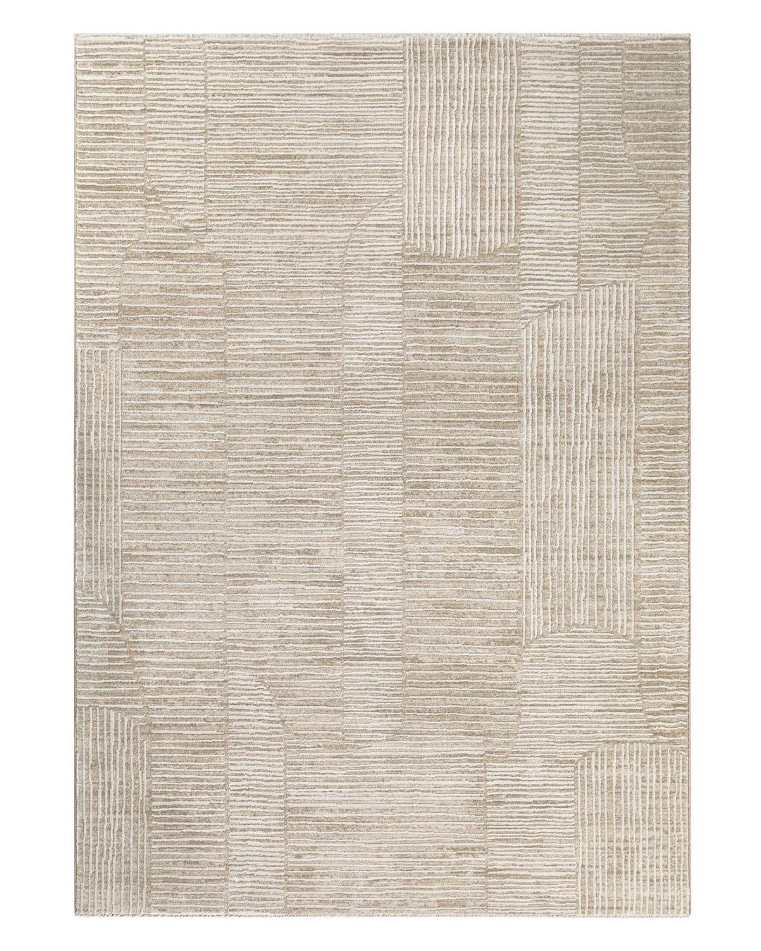 Kurzflor Teppich Raymond in Beige Bunt als Freisteller mit modernem geometrischem Muster