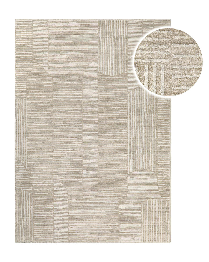 Kurzflor Teppich Raymond in Beige Bunt mit modernem geometrischem Muster, Detailansicht mit vergrößertem Musterausschnitt