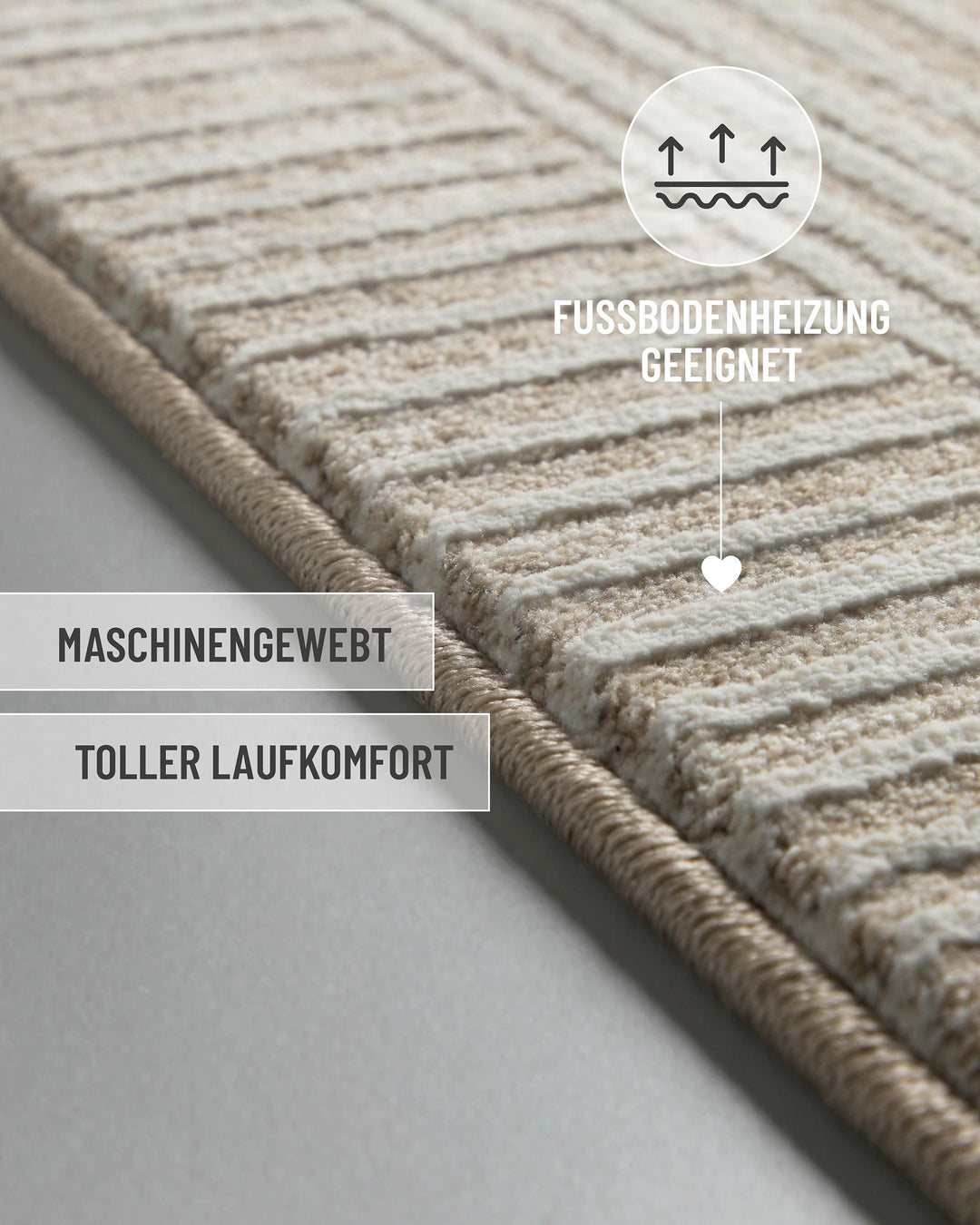 Kurzflor Teppich Raymond in Beige Bunt mit eingeblendeten Komfort und Materialeigenschaften