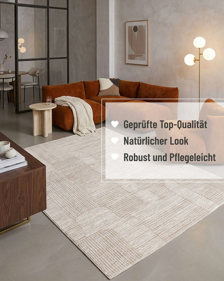 Kurzflor Teppich Raymond in Beige Bunt mit eingeblendeten Komfort und Materialeigenschaften