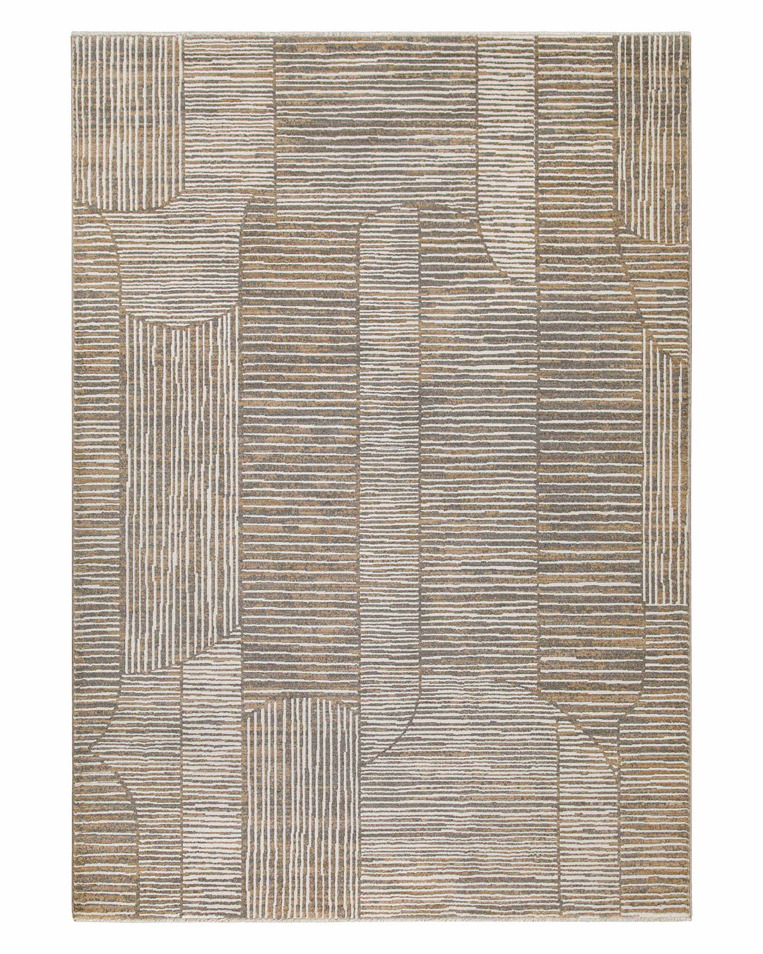 Kurzflor Teppich Raymond in Beige Grau als Freisteller mit modernem geometrischem Muster