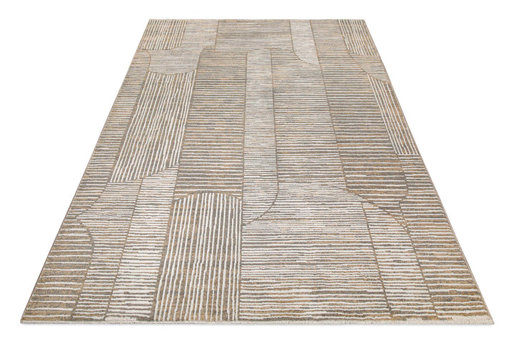Kurzflor Teppich Raymond in Beige Grau in Produktansicht von oben mit modernem geometrischem Muster