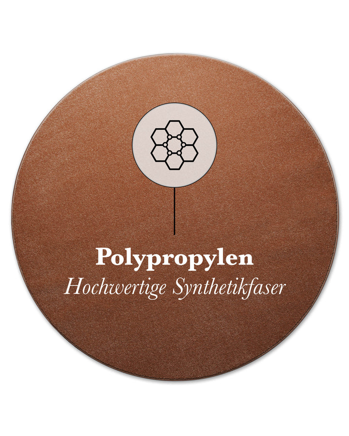 Kurzflor Teppich Freja Ziegel Rot rund mit Materialhinweis Polypropylen, strapazierfähig und pflegeleicht