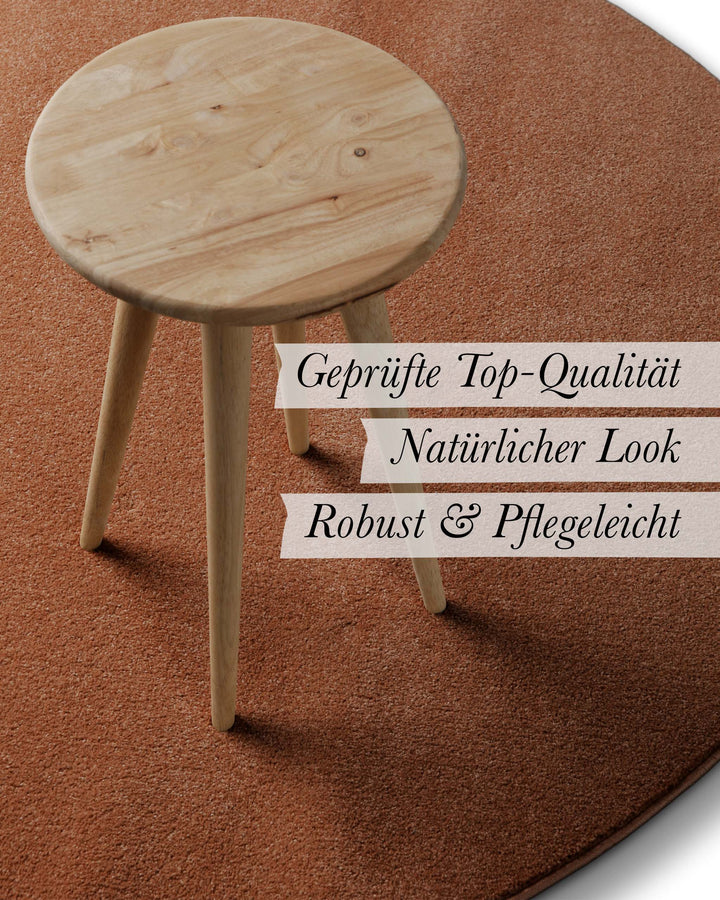 Kurzflor Teppich Freja Ziegel Rot rund im Wohnraum mit Eigenschaften wie geprüfte Qualität und natürlicher Look