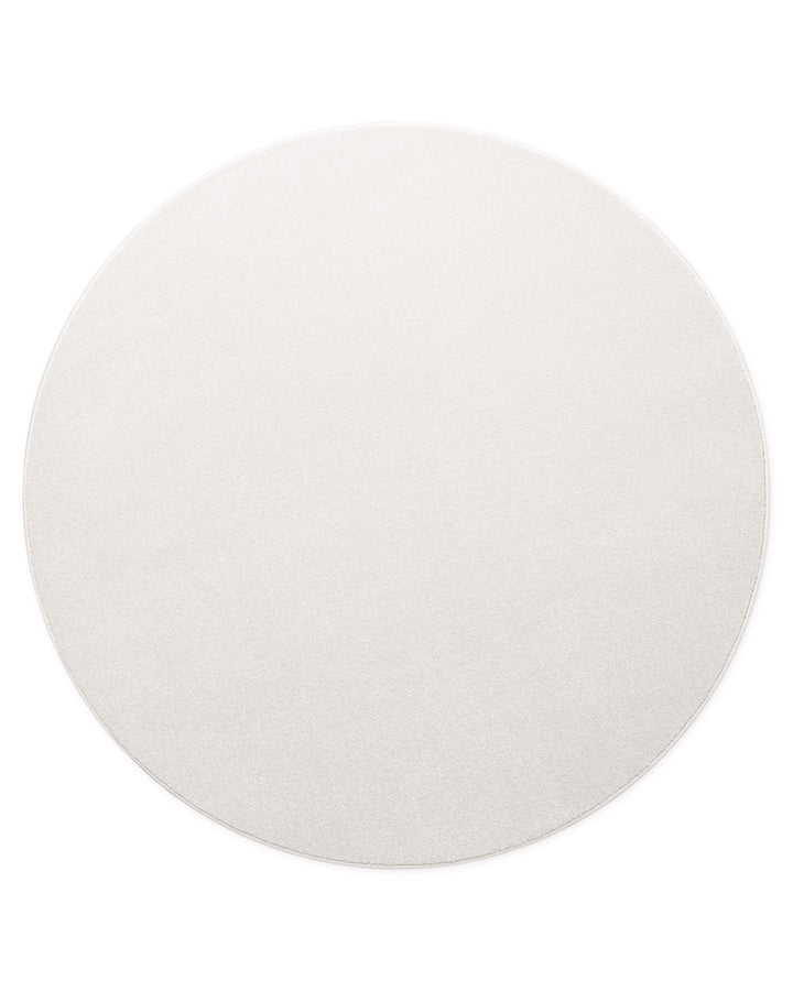 Kurzflor Teppich Freja Creme Weiß rund, vollständige Draufsicht mit homogener Farbfläche