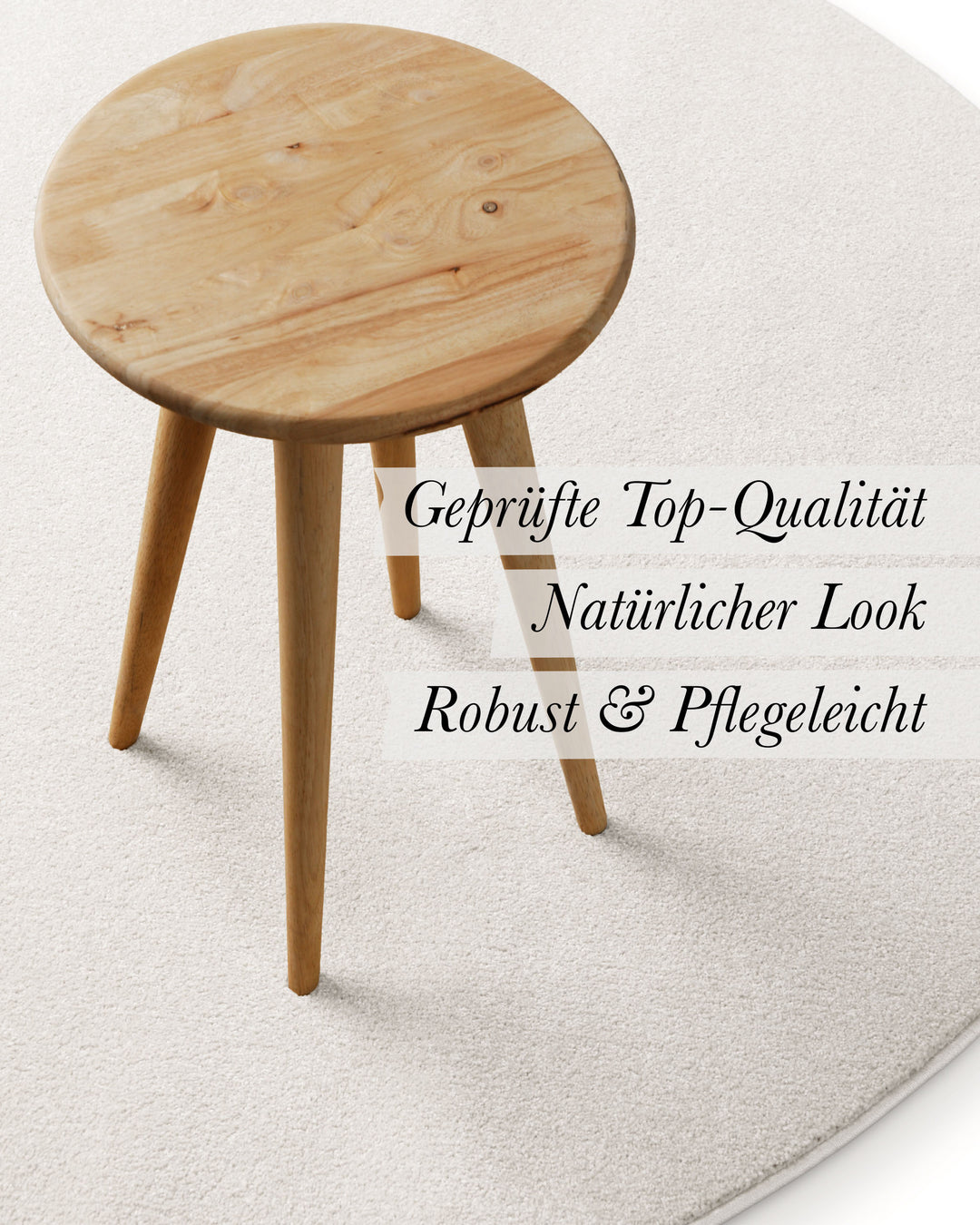 Kurzflor Teppich Freja Creme Weiß rund im Wohnraum mit Eigenschaften wie geprüfte Qualität und natürlicher Look