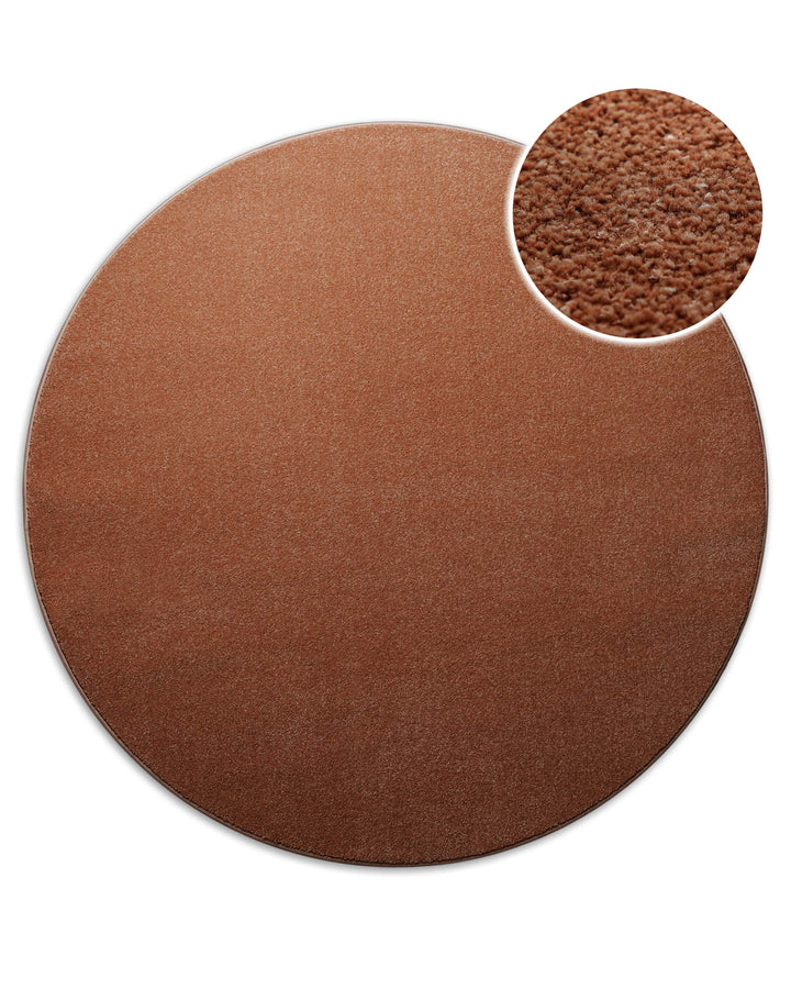 Kurzflor Teppich Montepulciano Ziegel Rot rund, Draufsicht mit Detail der dichten Florstruktur