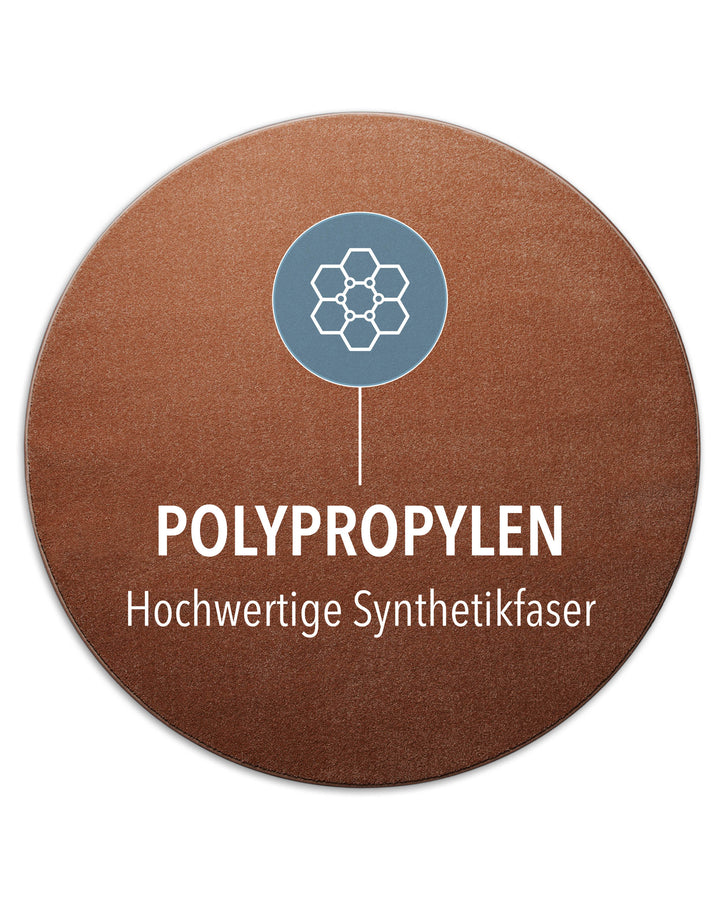 Kurzflor Teppich Montepulciano Ziegel Rot rund mit Materialhinweis Polypropylen, strapazierfähig und pflegeleicht