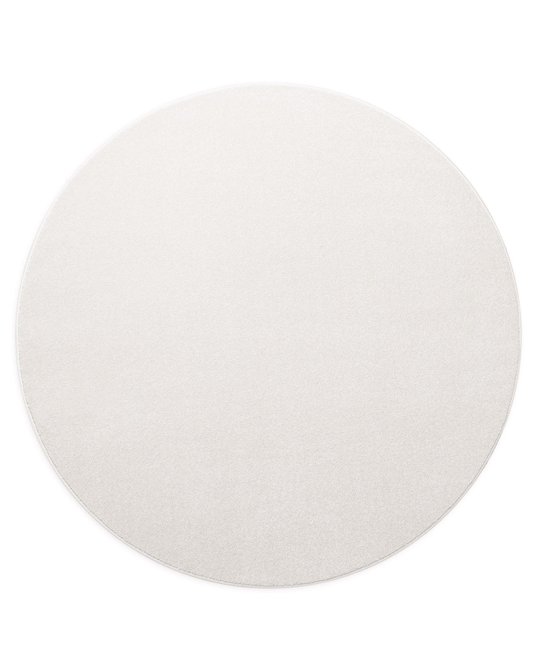 Kurzflor Teppich Montepulciano Creme Weiß rund freigestellt, gleichmäßige Farbstruktur sichtbar