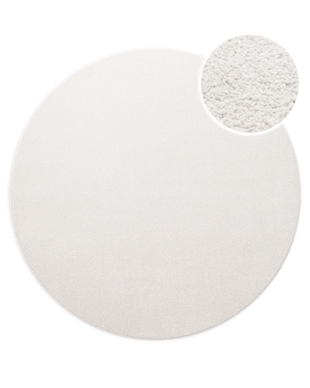 Kurzflor Teppich Montepulciano Creme Weiß rund, Draufsicht mit Detail der feinen Florstruktur