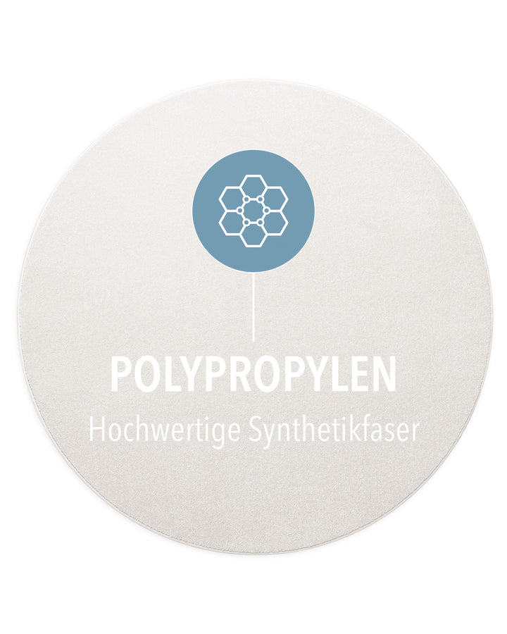 Kurzflor Teppich Montepulciano Creme Weiß rund mit Materialhinweis Polypropylen, strapazierfähig und langlebig