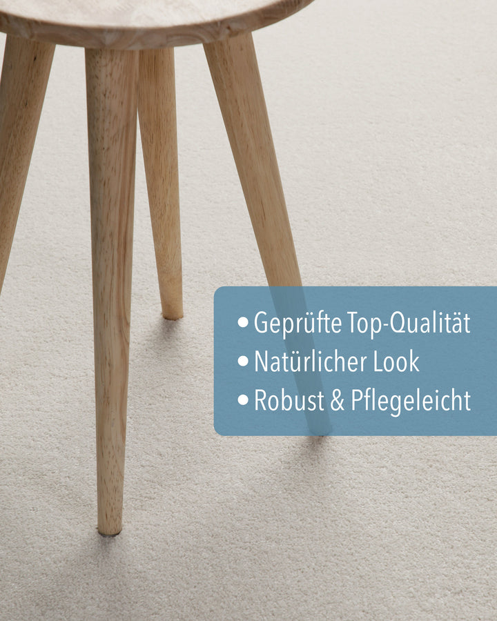 Kurzflor Teppich Montepulciano Creme Weiß rund mit Eigenschaften wie geprüft, natürlicher Look und pflegeleicht