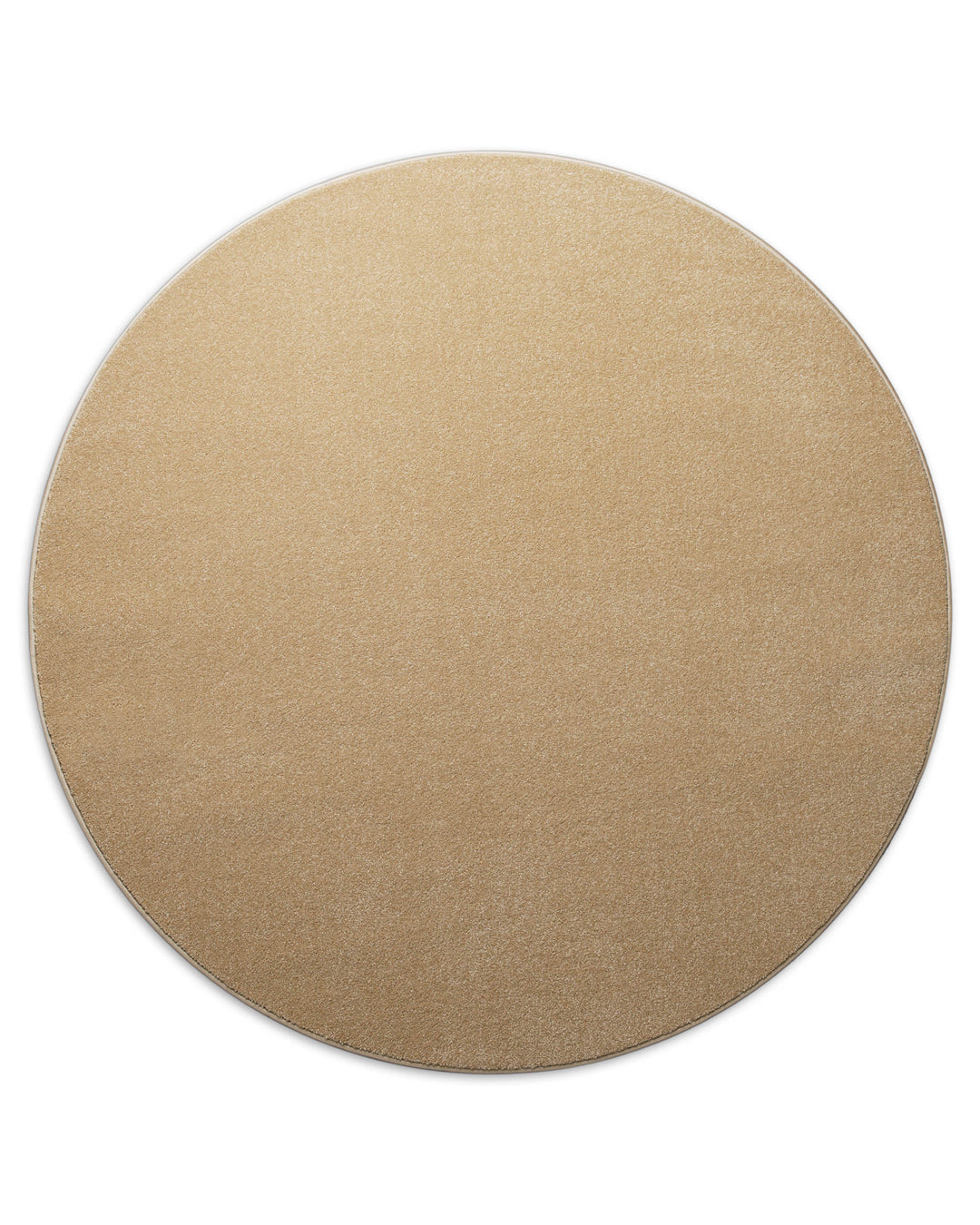 Kurzflor Teppich Montepulciano Sand Beige rund freigestellt, gleichmäßige Farbstruktur sichtbar