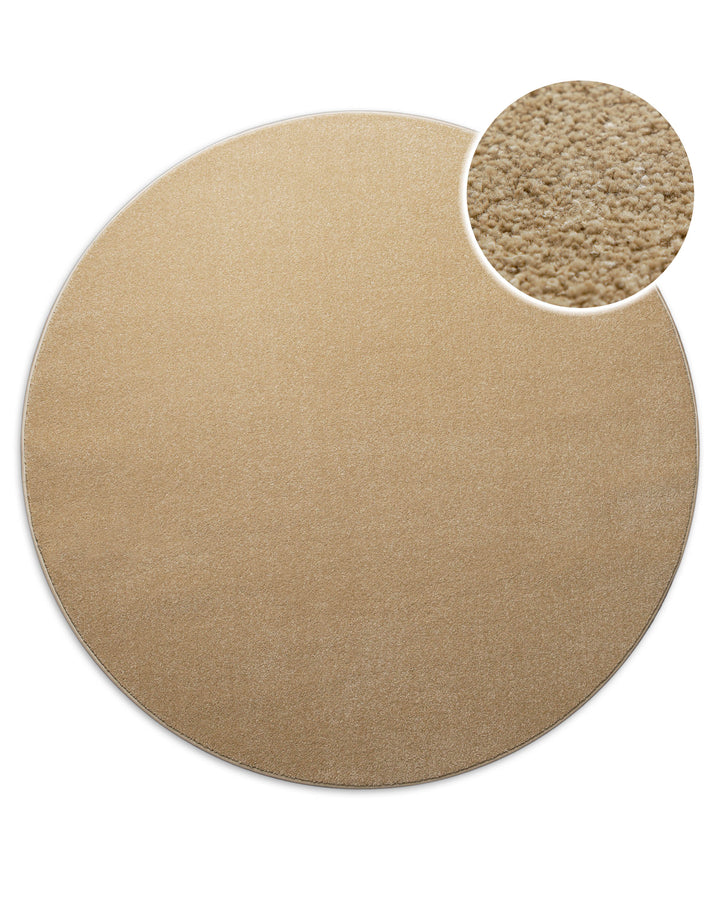 Kurzflor Teppich Montepulciano Sand Beige rund, Draufsicht mit Detail der dichten Florstruktur