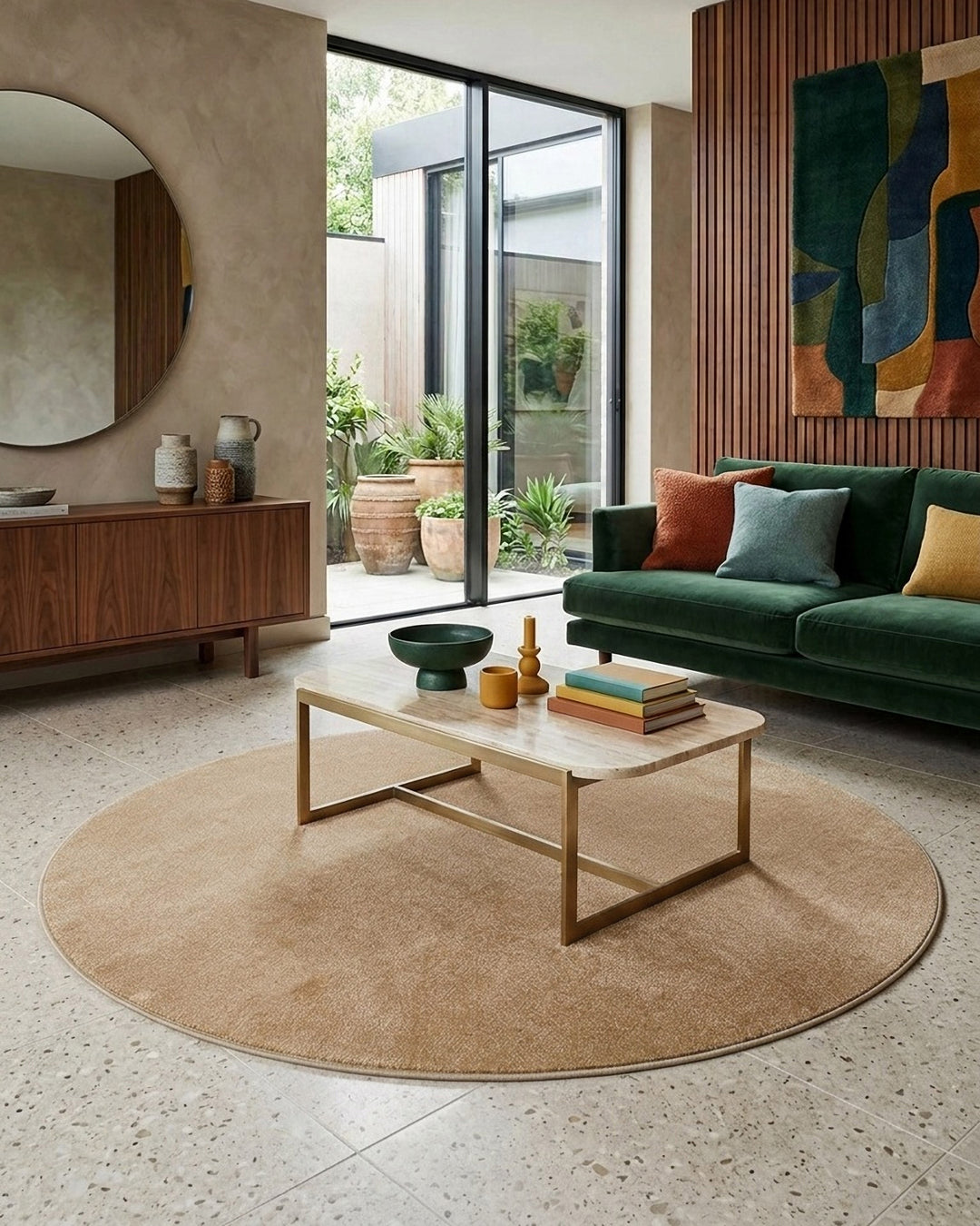 Kurzflorteppich Rund Sand Beige "Montepulciano" Homie Living