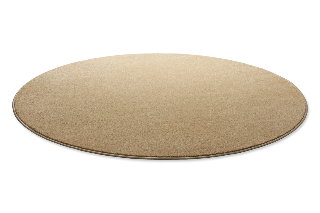 Kurzflor Teppich Montepulciano Sand Beige rund flach ausgelegt mit gleichmäßiger Oberfläche