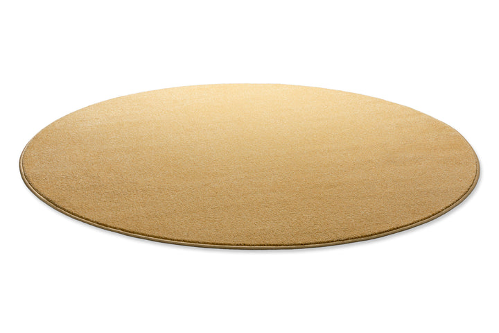 Kurzflor Teppich Montepulciano Ocker Gelb rund flach ausgelegt mit gleichmäßiger Oberfläche