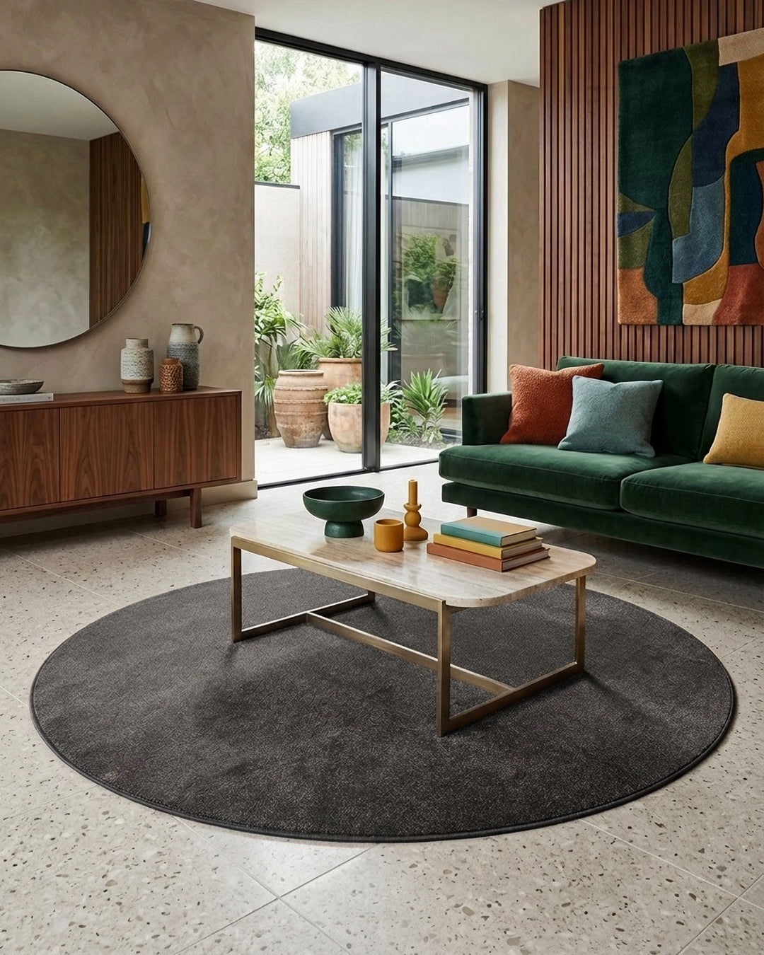 Kurzflorteppich Rund Anthrazit Grau "Montepulciano" Homie Living