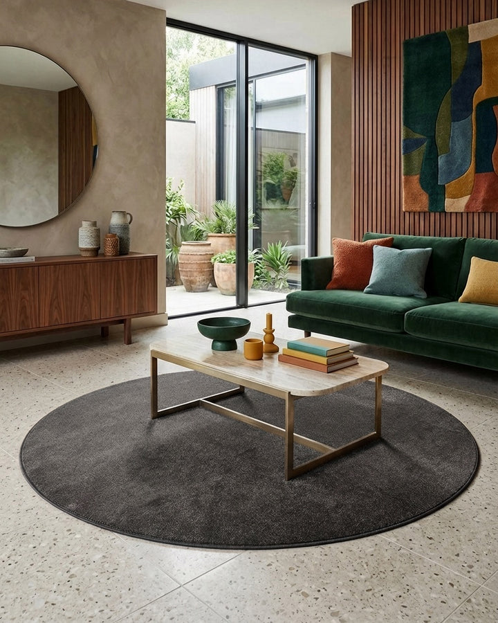 Kurzflorteppich Rund Anthrazit Grau "Montepulciano" Homie Living